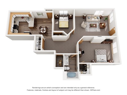 Floor plan for 2 beds, 1 bath, 1100 sqft